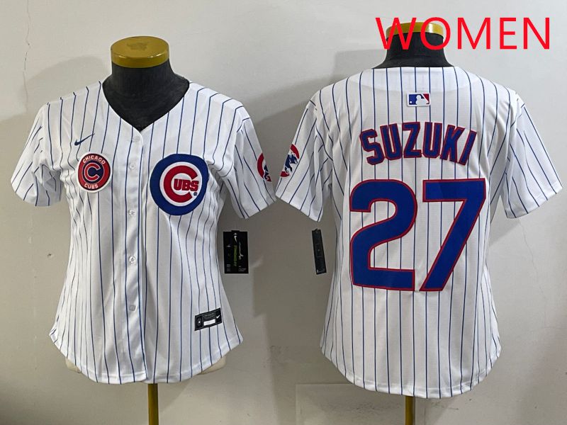 Women 2025 Chicago Cubs #27 Suzuki White Stripe Game Nike MLB Jersey style 7